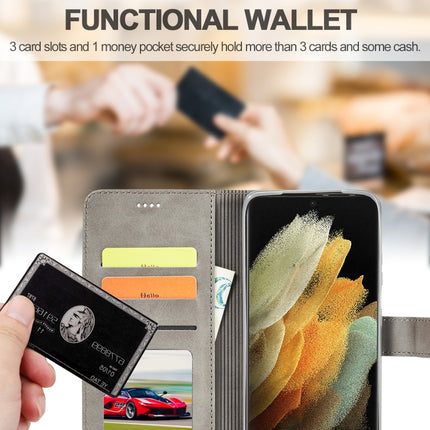 For Samsung Galaxy S21 Ultra 5G LC.IMEEKE Calf Texture Horizontal Flip Leather Case with Holder & Card Slots & Wallet(Grey)-garmade.com