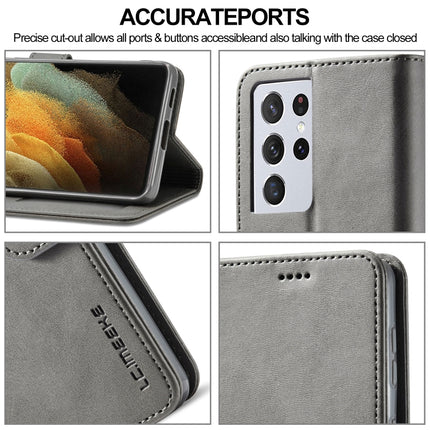 For Samsung Galaxy S21 Ultra 5G LC.IMEEKE Calf Texture Horizontal Flip Leather Case with Holder & Card Slots & Wallet(Grey)-garmade.com