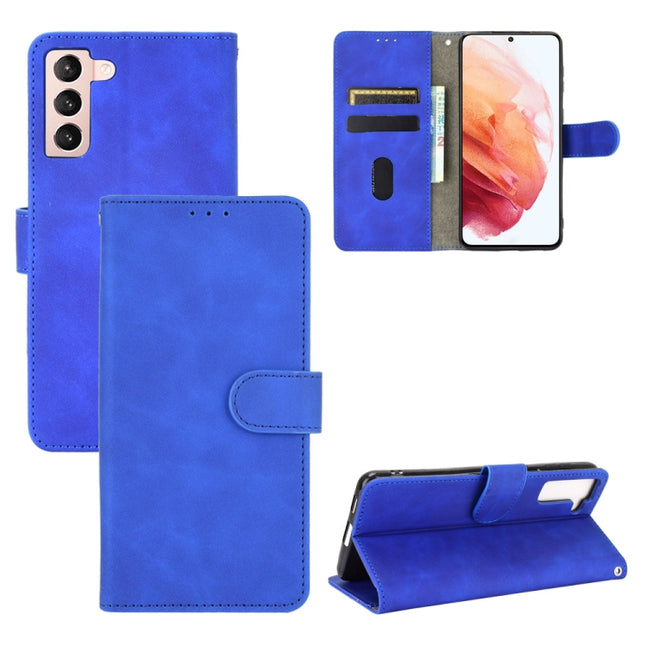 For Samsung Galaxy S21 5G Solid Color Skin Feel Magnetic Buckle Horizontal Flip Calf Texture PU Leather Case with Holder & Card Slots & Wallet(Blue)-garmade.com