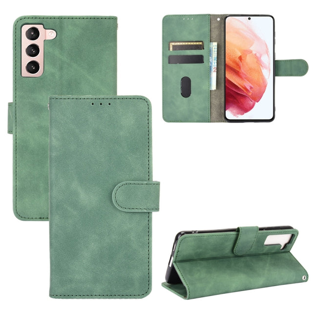 For Samsung Galaxy S21 5G Solid Color Skin Feel Magnetic Buckle Horizontal Flip Calf Texture PU Leather Case with Holder & Card Slots & Wallet(Green)-garmade.com