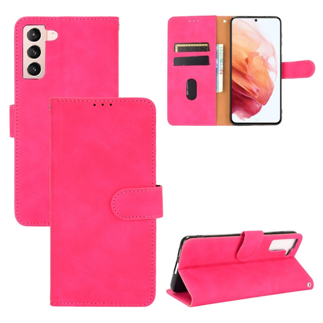 For Samsung Galaxy S21 5G Solid Color Skin Feel Magnetic Buckle Horizontal Flip Calf Texture PU Leather Case with Holder & Card Slots & Wallet(Rose Red)-garmade.com