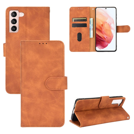 For Samsung Galaxy S21 5G Solid Color Skin Feel Magnetic Buckle Horizontal Flip Calf Texture PU Leather Case with Holder & Card Slots & Wallet(Brown)-garmade.com