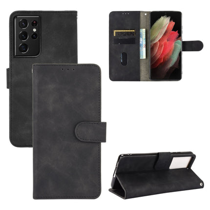 For Samsung Galaxy S21 Ultra 5G Solid Color Skin Feel Magnetic Buckle Horizontal Flip Calf Texture PU Leather Case with Holder & Card Slots & Wallet(Black)-garmade.com