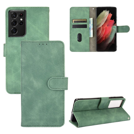 For Samsung Galaxy S21 Ultra 5G Solid Color Skin Feel Magnetic Buckle Horizontal Flip Calf Texture PU Leather Case with Holder & Card Slots & Wallet(Green)-garmade.com