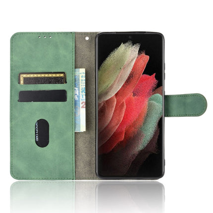 For Samsung Galaxy S21 Ultra 5G Solid Color Skin Feel Magnetic Buckle Horizontal Flip Calf Texture PU Leather Case with Holder & Card Slots & Wallet(Green)-garmade.com