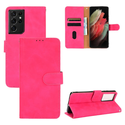 For Samsung Galaxy S21 Ultra 5G Solid Color Skin Feel Magnetic Buckle Horizontal Flip Calf Texture PU Leather Case with Holder & Card Slots & Wallet(Rose Red)-garmade.com