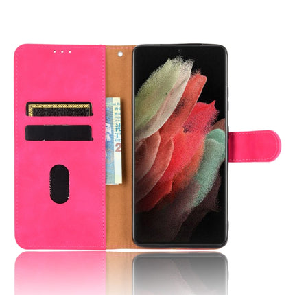 For Samsung Galaxy S21 Ultra 5G Solid Color Skin Feel Magnetic Buckle Horizontal Flip Calf Texture PU Leather Case with Holder & Card Slots & Wallet(Rose Red)-garmade.com