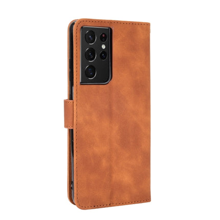 For Samsung Galaxy S21 Ultra 5G Solid Color Skin Feel Magnetic Buckle Horizontal Flip Calf Texture PU Leather Case with Holder & Card Slots & Wallet(Brown)-garmade.com