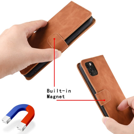 For Samsung Galaxy S21 Ultra 5G Solid Color Skin Feel Magnetic Buckle Horizontal Flip Calf Texture PU Leather Case with Holder & Card Slots & Wallet(Brown)-garmade.com