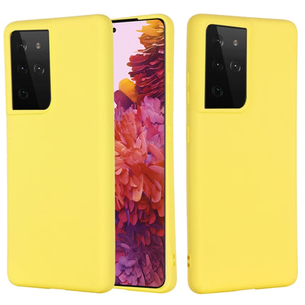 For Samsung Galaxy S21 Ultra 5G Pure Color Liquid Silicone Shockproof Full Coverage Case(Yellow)-garmade.com