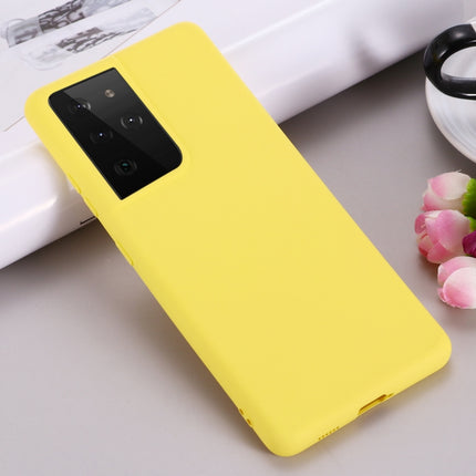 For Samsung Galaxy S21 Ultra 5G Pure Color Liquid Silicone Shockproof Full Coverage Case(Yellow)-garmade.com