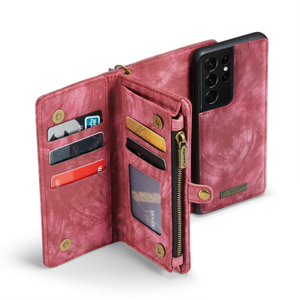 For Samsung Galaxy S21 Ultra 5G CaseMe Detachable Multifunctional Horizontal Flip Leather Case, with Card Slot & Holder & Zipper Wallet & Photo Frame(Red)-garmade.com