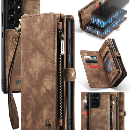 For Samsung Galaxy S21 Ultra 5G CaseMe Detachable Multifunctional Horizontal Flip Leather Case, with Card Slot & Holder & Zipper Wallet & Photo Frame(Brown)-garmade.com