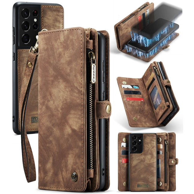 For Samsung Galaxy S21 Ultra 5G CaseMe Detachable Multifunctional Horizontal Flip Leather Case, with Card Slot & Holder & Zipper Wallet & Photo Frame(Brown)-garmade.com