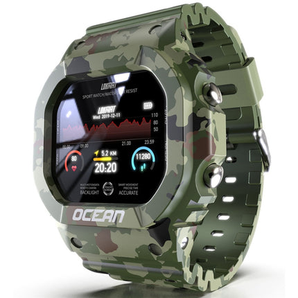 Lokmat OCEAN 1.14 inch TFT Touch Screen IP68 Waterproof Smart Watch, Support Information Reminder / Sleep Monitor / Sport Record(Camouflage Green)-garmade.com