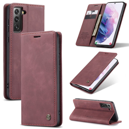 For Samsung Galaxy S21 5G CaseMe 013 Multifunctional Horizontal Flip Leather Case with Holder & Card Slot & Wallet(Wine Red)-garmade.com