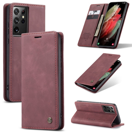 For Samsung Galaxy S21 Ultra 5G CaseMe 013 Multifunctional Horizontal Flip Leather Case with Holder & Card Slot & Wallet(Wine Red)-garmade.com