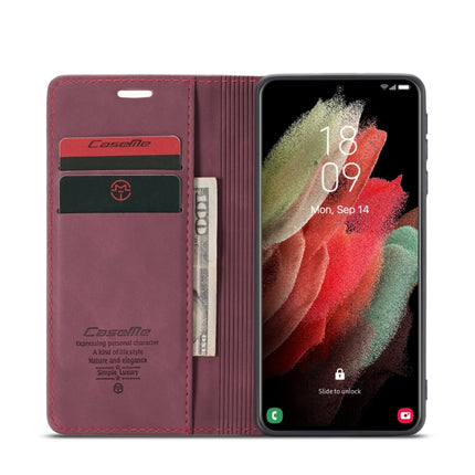 For Samsung Galaxy S21 Ultra 5G CaseMe 013 Multifunctional Horizontal Flip Leather Case with Holder & Card Slot & Wallet(Wine Red)-garmade.com