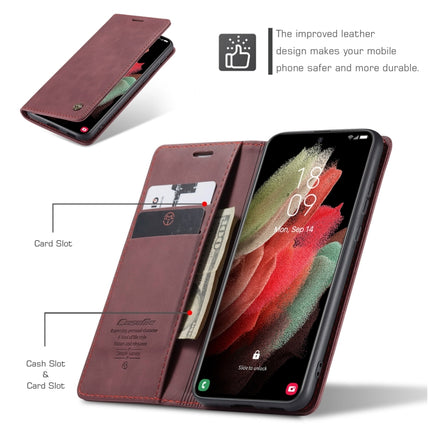 For Samsung Galaxy S21 Ultra 5G CaseMe 013 Multifunctional Horizontal Flip Leather Case with Holder & Card Slot & Wallet(Wine Red)-garmade.com