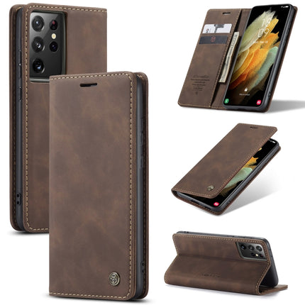 For Samsung Galaxy S21 Ultra 5G CaseMe 013 Multifunctional Horizontal Flip Leather Case with Holder & Card Slot & Wallet(Coffee)-garmade.com