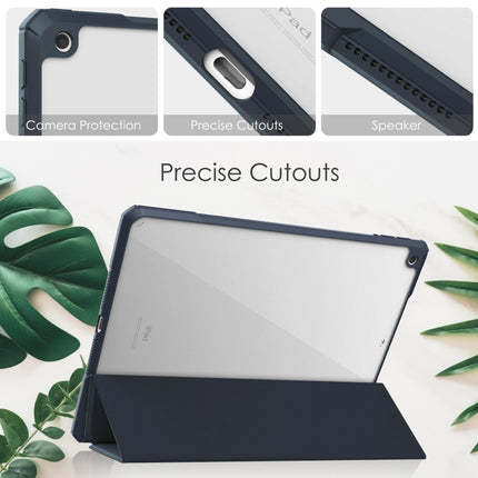 For iPad 10.2 2021 / 2020 / 2019 Transparent Acrylic + TPU Back Cover Horizontal Flip Leather Case with 3-folding Holder & Pen Holder & Sleep / Wake-up Function(Blue)-garmade.com