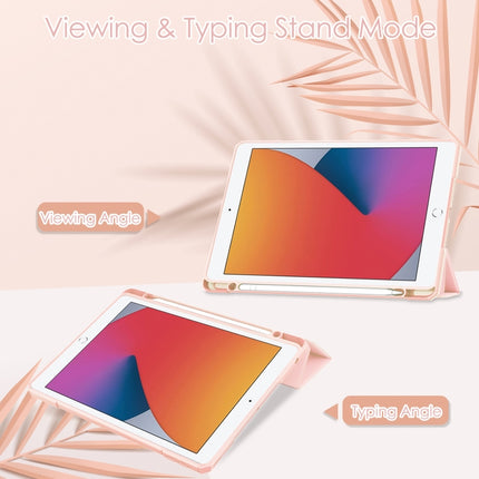 For iPad 10.2 2021 / 2020 / 2019 Transparent Acrylic + TPU Back Cover Horizontal Flip Leather Case with 3-folding Holder & Pen Holder & Sleep / Wake-up Function(Pink)-garmade.com