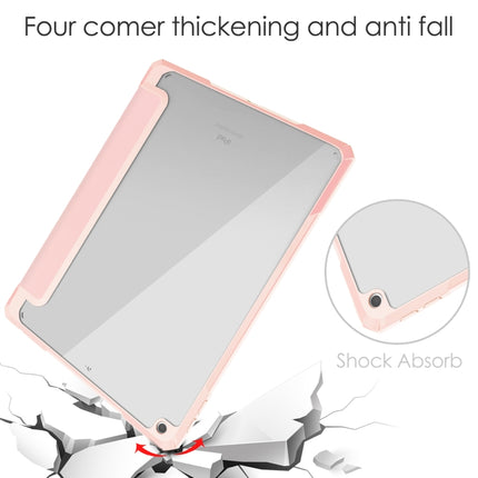 For iPad 10.2 2021 / 2020 / 2019 Transparent Acrylic + TPU Back Cover Horizontal Flip Leather Case with 3-folding Holder & Pen Holder & Sleep / Wake-up Function(Pink)-garmade.com