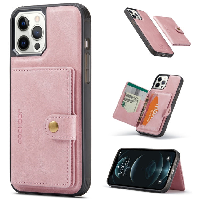 JEEHOOD Retro Magnetic Detachable Protective Case with Wallet & Card Slot & Holder For iPhone 12 / 12 Pro(Pink)-garmade.com