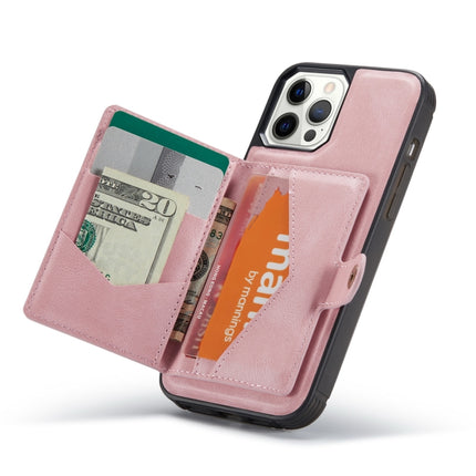 JEEHOOD Retro Magnetic Detachable Protective Case with Wallet & Card Slot & Holder For iPhone 12 / 12 Pro(Pink)-garmade.com