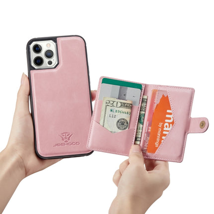 JEEHOOD Retro Magnetic Detachable Protective Case with Wallet & Card Slot & Holder For iPhone 12 / 12 Pro(Pink)-garmade.com