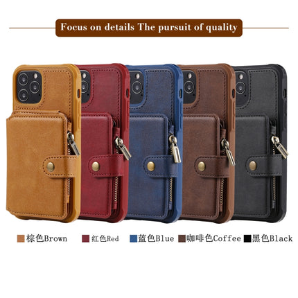 Zipper Shockproof Protective Case with Card Slots & Bracket & Photo Holder & Wallet Function For iPhone 12 / 12 Pro(Coffee)-garmade.com
