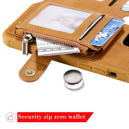 Zipper Shockproof Protective Case with Card Slots & Bracket & Photo Holder & Wallet Function For iPhone 12 / 12 Pro(Coffee)-garmade.com
