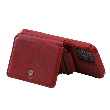 Zipper Shockproof Protective Case with Card Slots & Bracket & Photo Holder & Wallet Function For iPhone 12 / 12 Pro(Red)-garmade.com