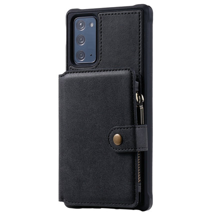 Zipper Shockproof Protective Case with Card Slots & Bracket & Photo Holder & Wallet Function For Samsung Galaxy Note20(Black)-garmade.com