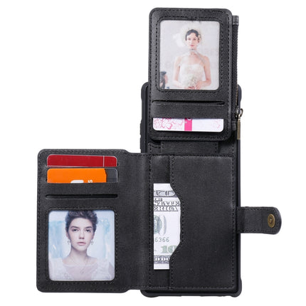 Zipper Shockproof Protective Case with Card Slots & Bracket & Photo Holder & Wallet Function For Samsung Galaxy Note20(Black)-garmade.com