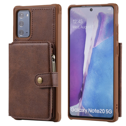 Zipper Shockproof Protective Case with Card Slots & Bracket & Photo Holder & Wallet Function For Samsung Galaxy Note20(Coffee)-garmade.com
