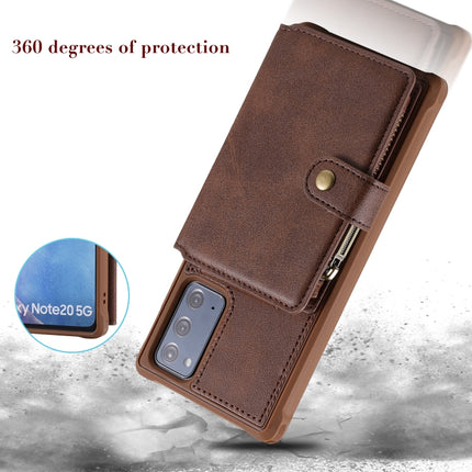 Zipper Shockproof Protective Case with Card Slots & Bracket & Photo Holder & Wallet Function For Samsung Galaxy Note20(Coffee)-garmade.com