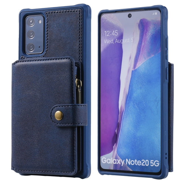 Zipper Shockproof Protective Case with Card Slots & Bracket & Photo Holder & Wallet Function For Samsung Galaxy Note20(Blue)-garmade.com