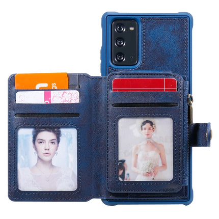 Zipper Shockproof Protective Case with Card Slots & Bracket & Photo Holder & Wallet Function For Samsung Galaxy Note20(Blue)-garmade.com