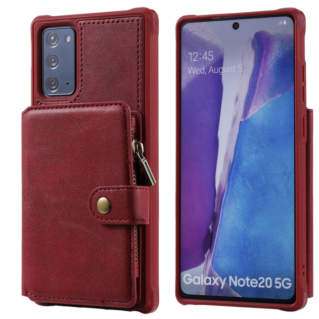 Zipper Shockproof Protective Case with Card Slots & Bracket & Photo Holder & Wallet Function For Samsung Galaxy Note20(Red)-garmade.com