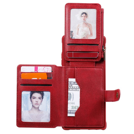 Zipper Shockproof Protective Case with Card Slots & Bracket & Photo Holder & Wallet Function For Samsung Galaxy Note20(Red)-garmade.com