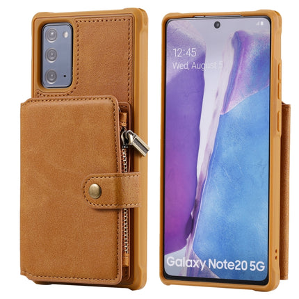 Zipper Shockproof Protective Case with Card Slots & Bracket & Photo Holder & Wallet Function For Samsung Galaxy Note20(Brown)-garmade.com