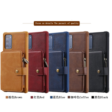 Zipper Shockproof Protective Case with Card Slots & Bracket & Photo Holder & Wallet Function For Samsung Galaxy Note20(Brown)-garmade.com