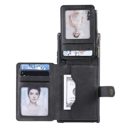 Zipper Shockproof Protective Case with Card Slots & Bracket & Photo Holder & Wallet Function For Samsung Galaxy Note20 Ultra(Black)-garmade.com