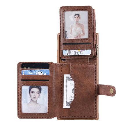 Zipper Shockproof Protective Case with Card Slots & Bracket & Photo Holder & Wallet Function For Samsung Galaxy Note20 Ultra(Coffee)-garmade.com
