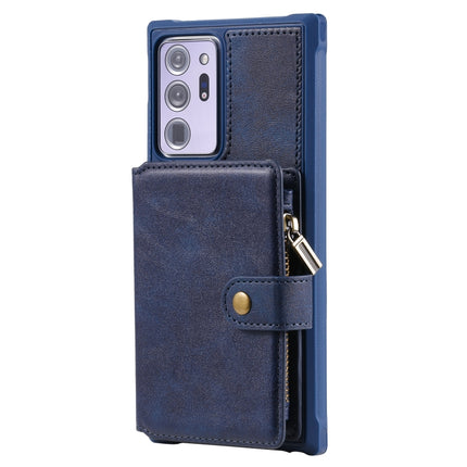 Zipper Shockproof Protective Case with Card Slots & Bracket & Photo Holder & Wallet Function For Samsung Galaxy Note20 Ultra(Blue)-garmade.com
