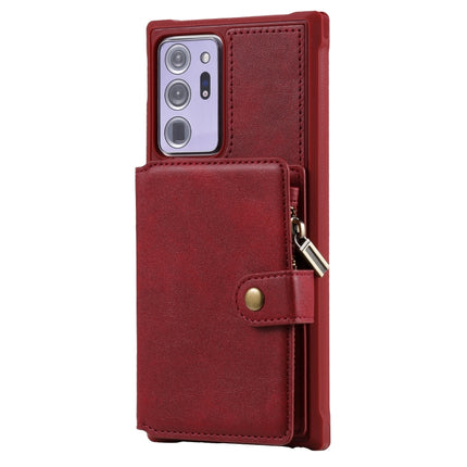 Zipper Shockproof Protective Case with Card Slots & Bracket & Photo Holder & Wallet Function For Samsung Galaxy Note20 Ultra(Red)-garmade.com