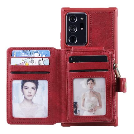 Zipper Shockproof Protective Case with Card Slots & Bracket & Photo Holder & Wallet Function For Samsung Galaxy Note20 Ultra(Red)-garmade.com