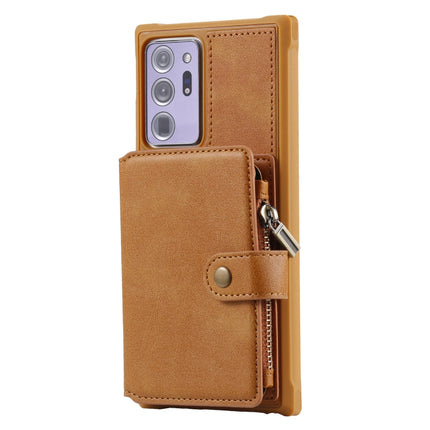 Zipper Shockproof Protective Case with Card Slots & Bracket & Photo Holder & Wallet Function For Samsung Galaxy Note20 Ultra(Brown)-garmade.com