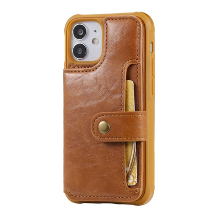 Shockproof Horizontal Flip Protective Case with Holder & Card Slots & Wallet & Photo Frame & Short Lanyard For iPhone 12 mini(Brown)-garmade.com